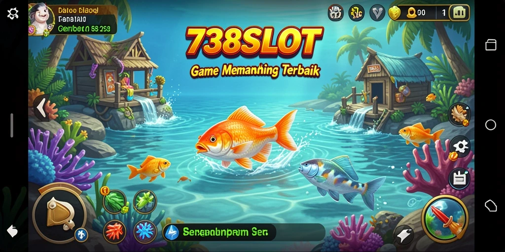 Screenshot gameplay 738SLOT menampilkan aksi memancing yang seru dan menarik.