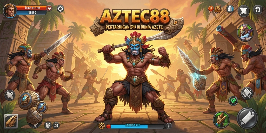 Gameplay menegangkan dalam AZTEC88, pertarungan interaktif dan strategis.