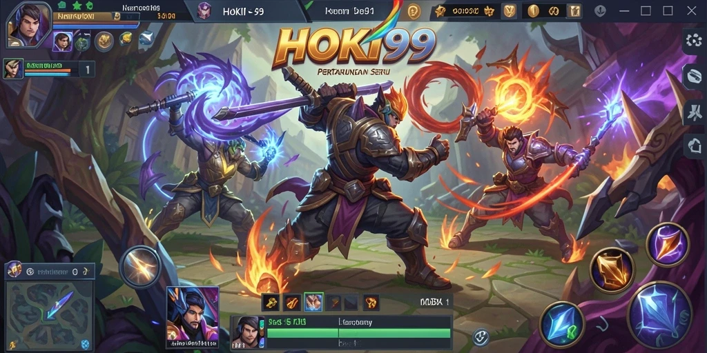 Screenshot gameplay HOKI99 yang menampilkan aksi seru pertarungan MOBA.