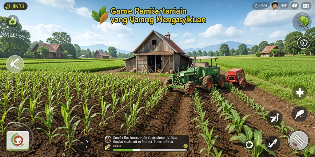 Tampilan layar permainan JIN33 dengan aktivitas bertani yang seru.