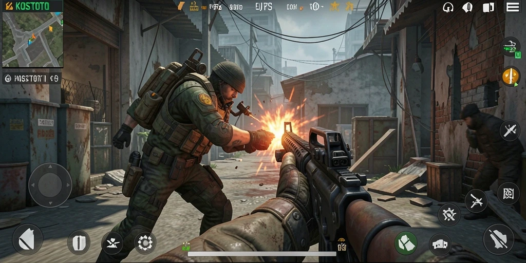 Tampilan gameplay seru KOSTOTO dengan aksi FPS yang mendebarkan.